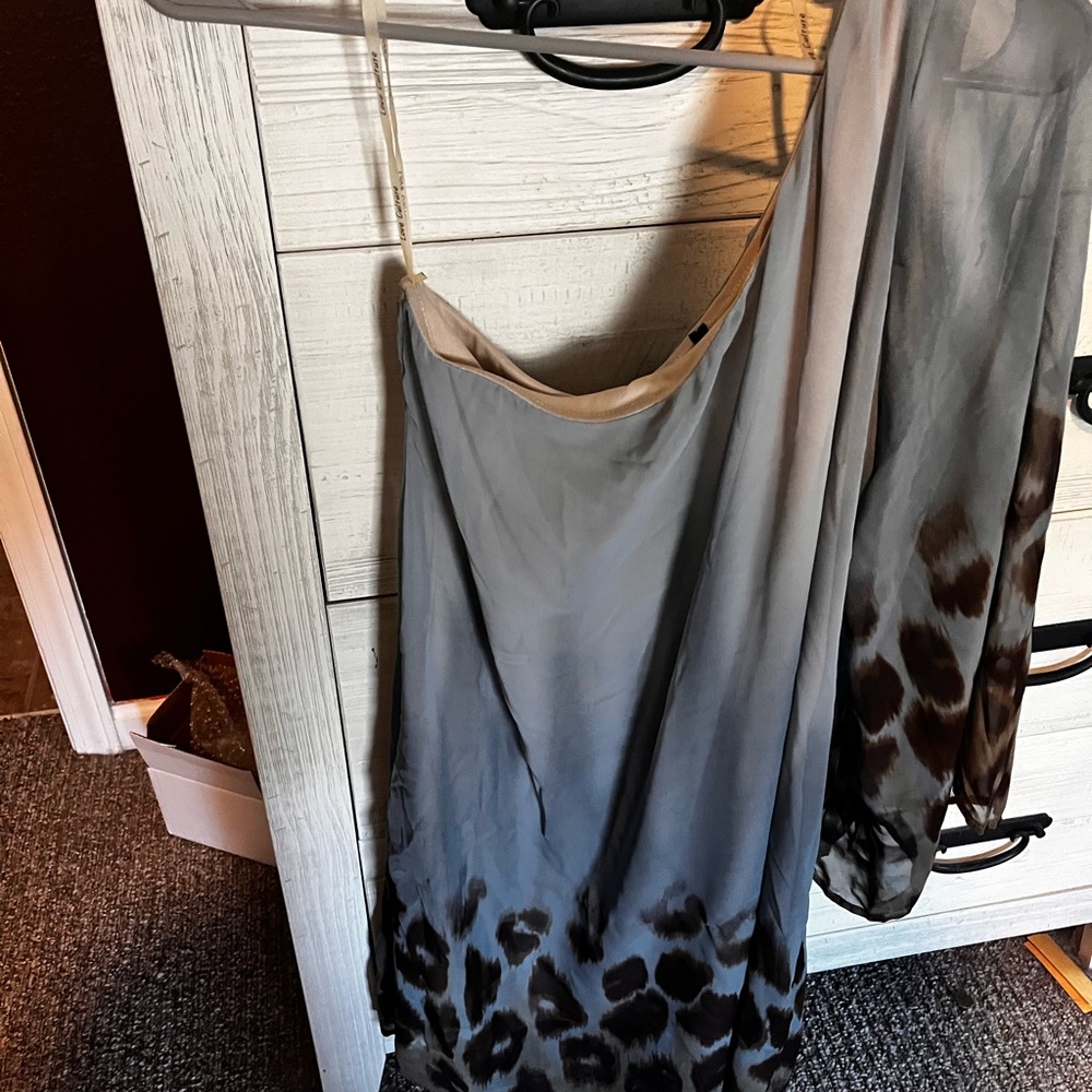 One-Shoulder Gray and Brown Dress